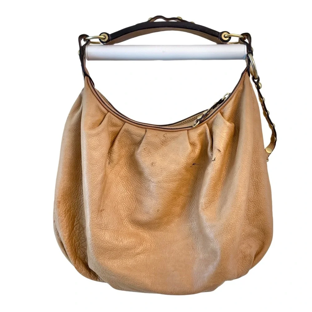 Vintage Y2K Juicy Couture Tan Cowhide Leather Hobo Bag Crown Stud Needs Rehab
